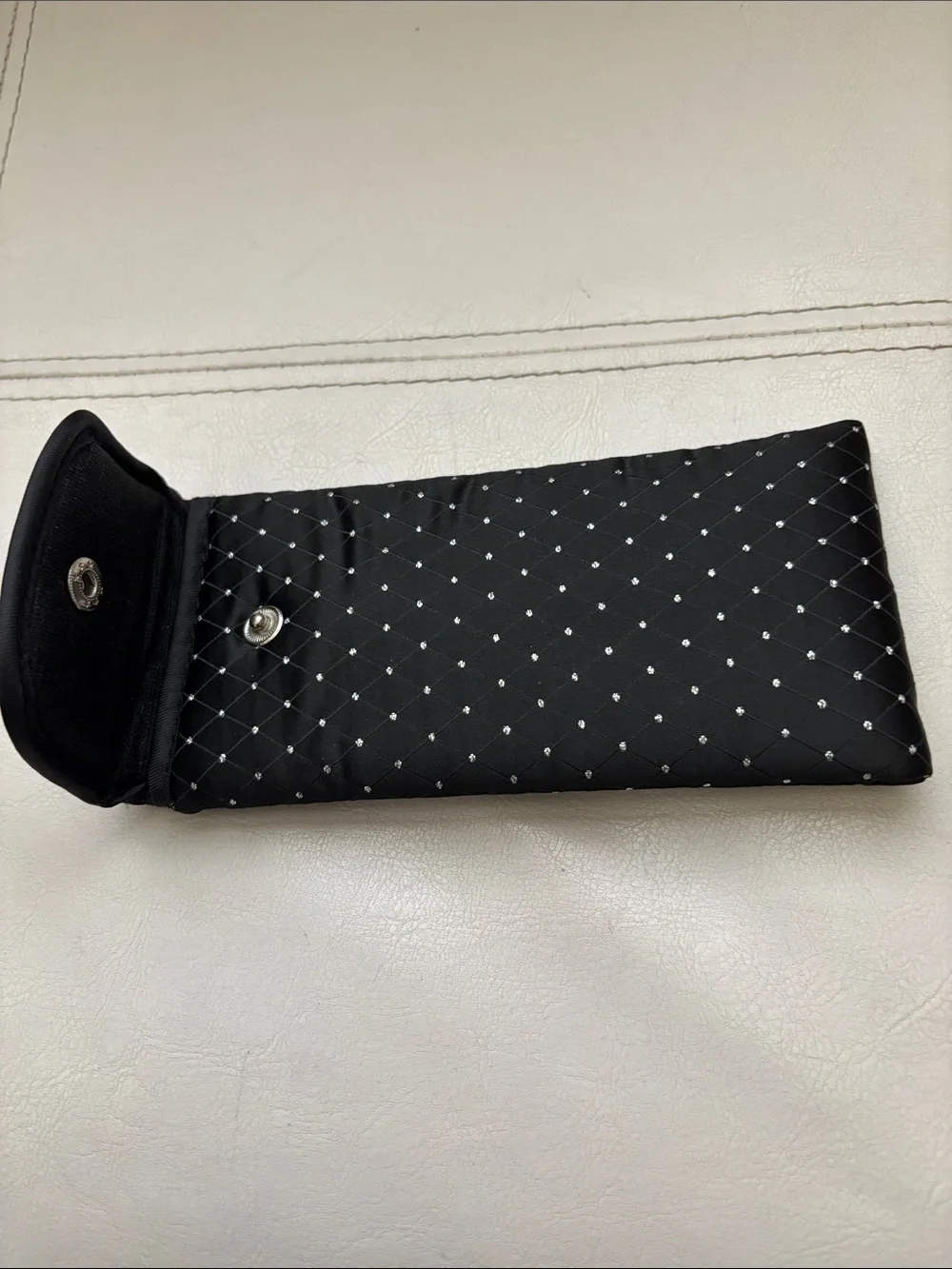 Black Quilted Sunglasses Case with Crystal Snap